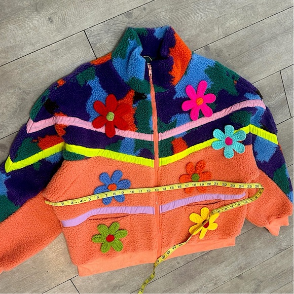 NEW BiBi Boutique Crochet Patch Floral Teddy Bomber Jacket Zip Shacket SAMPLE - Picture 15 of 16